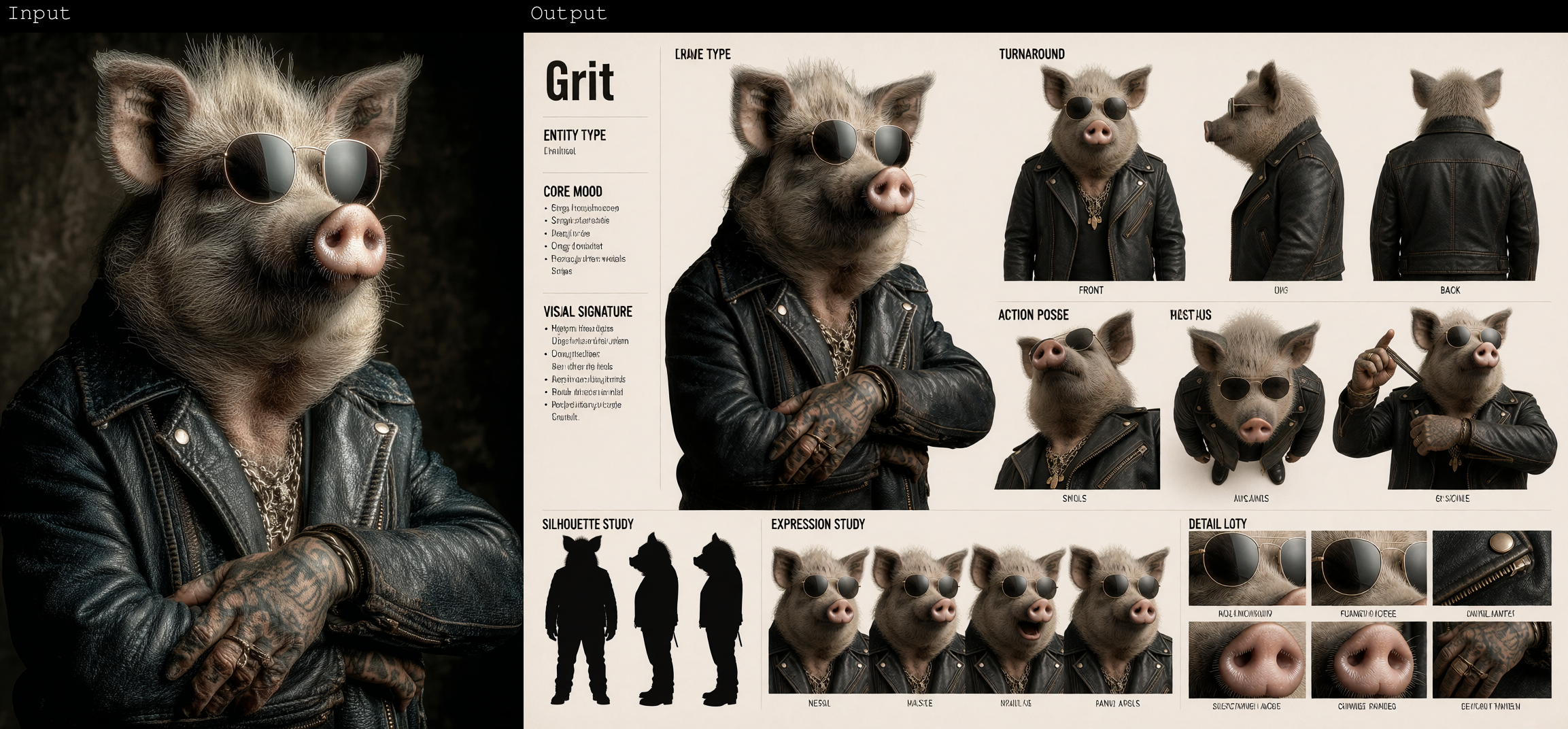 DynamicCharacterSheet sample — Grit, a creature/animal character sheet