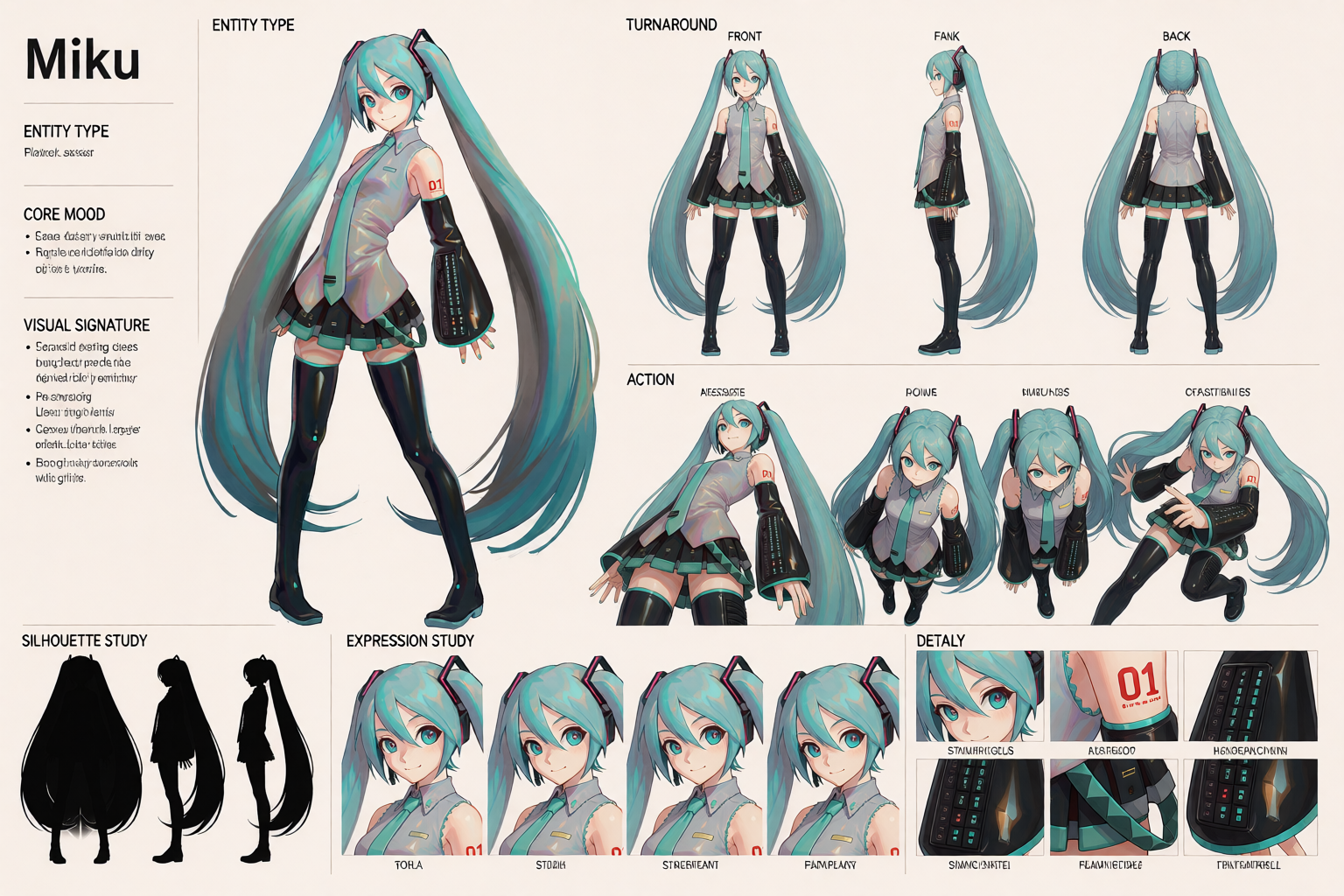DynamicCharacterSheet sample — Miku, a stylized character sheet