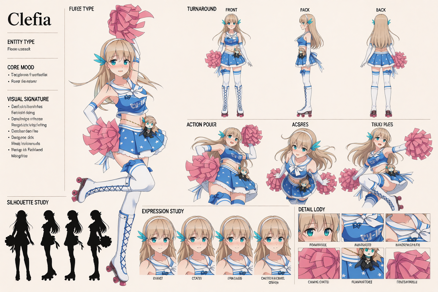 DynamicCharacterSheet sample — Clefia, a stylized character sheet
