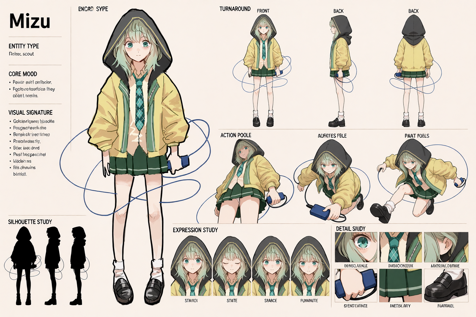 DynamicCharacterSheet sample — Mizu, a stylized character sheet